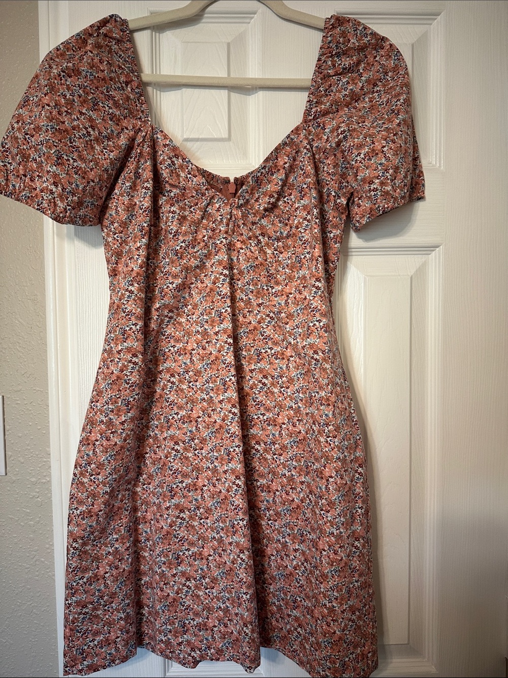 Abercrombie & Fitch Rust Floral Mini Dress with Puff Sleeves